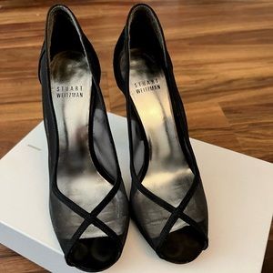 Stuart Weiztman Black Mesh and Satin Heels. Size 6.5.